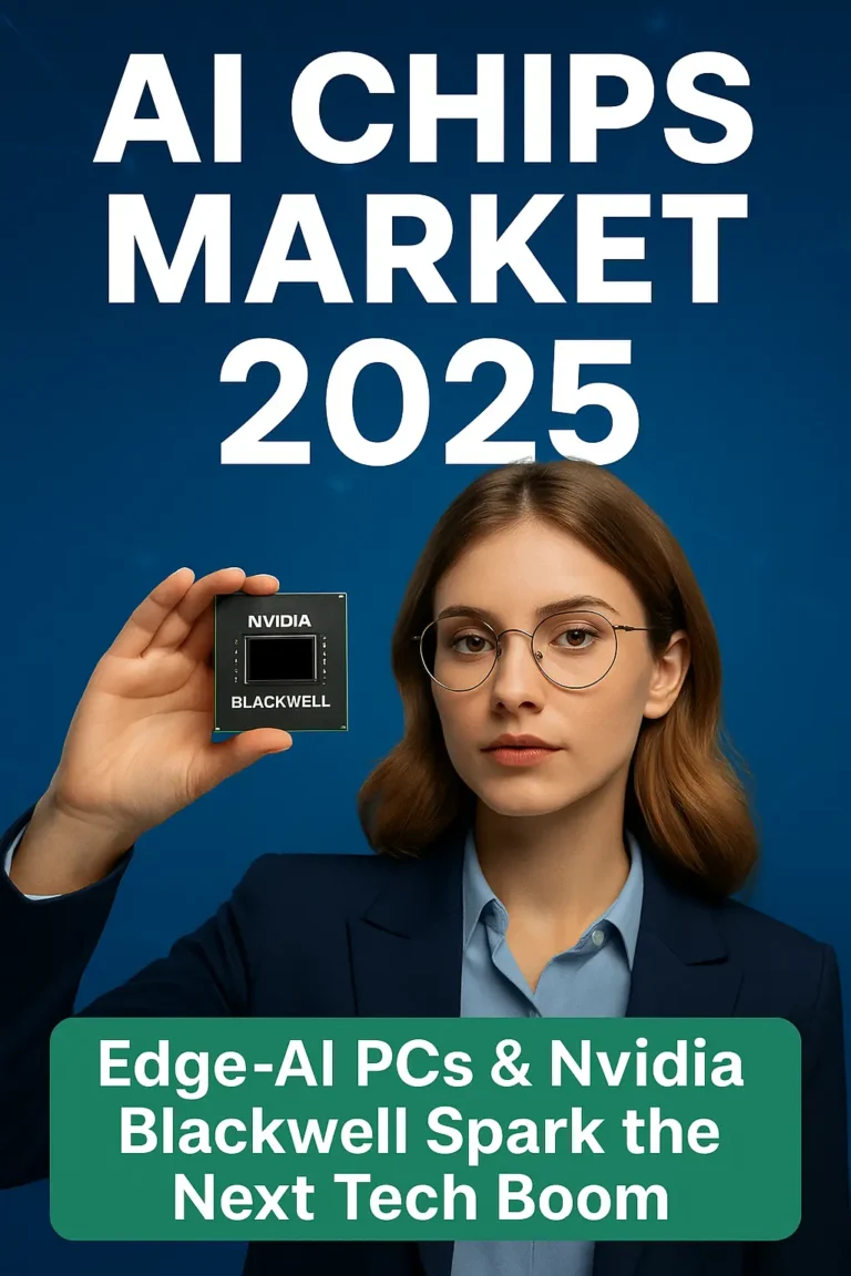 AI Chips Market 2025 – Woman holding Nvidia Blackwell AI chip