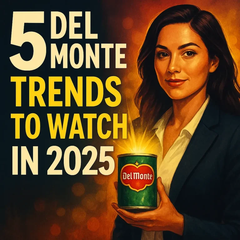 alt="Confident woman holding Del Monte products with 2025 market trends in the USA"