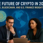 U.S. investors analyzing the future of crypto in 2025 with AI, blockchain, and finance charts