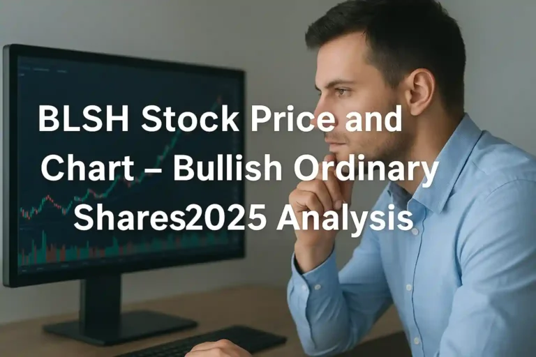 U.S. male and female investors analyzing BLSH stock price and chart for 2025 with candlestick trends on a computer screen