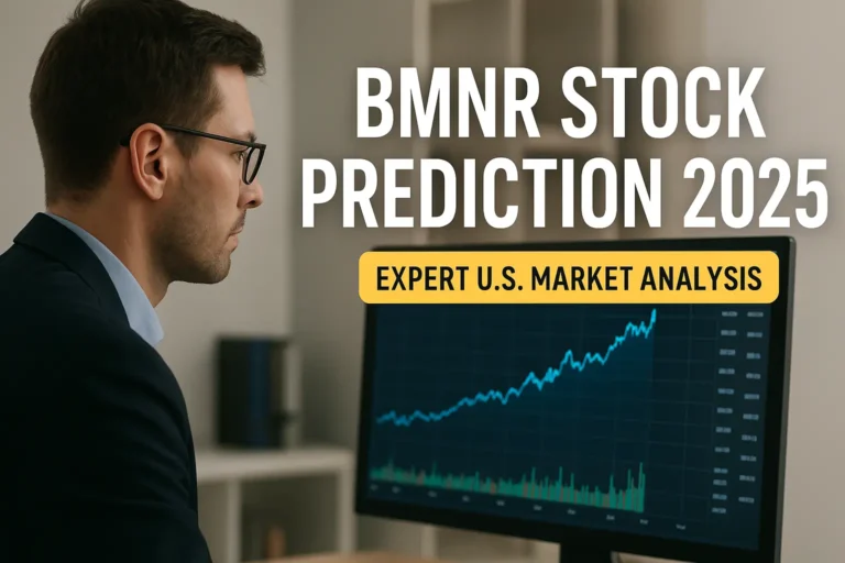 U.S. investor analyzing BMNR stock prediction for 2025 with financial charts