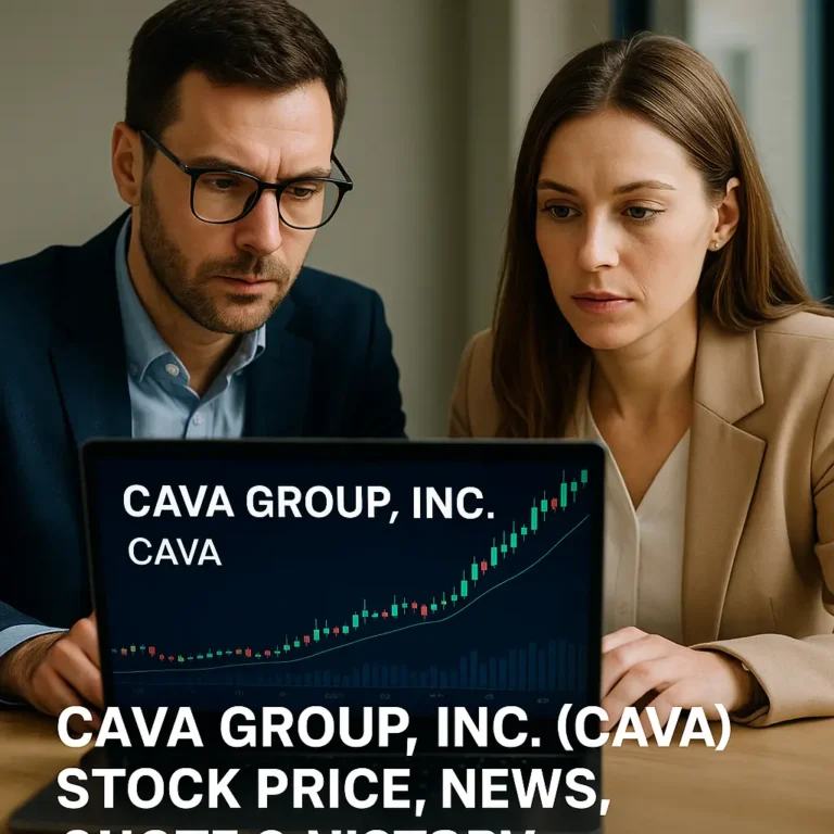 Male and female investors analyzing CAVA Group Inc. stock price trends and historical performance on a laptop in a modern office