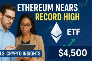 U.S. investors analyzing Ethereum nearing record high with ETF market charts and crypto price data